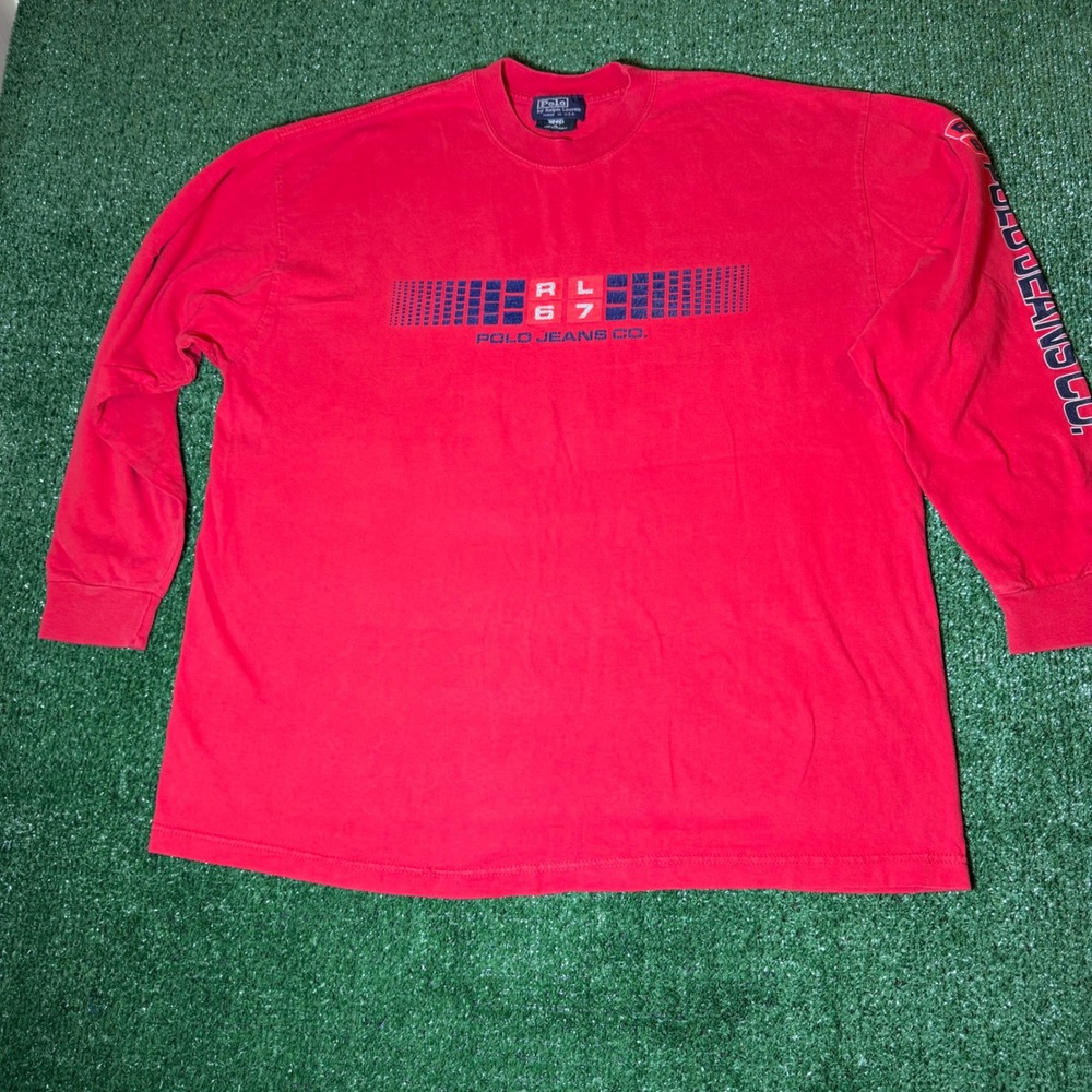 Vintage Polo Jeans Co Ralph Lauren Red RL 67 Long Sleeve T-Shirt Mens XL